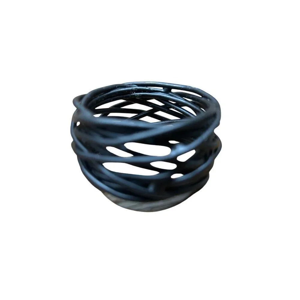 Set Of 4 Black Woven Metal Napkin Rings
